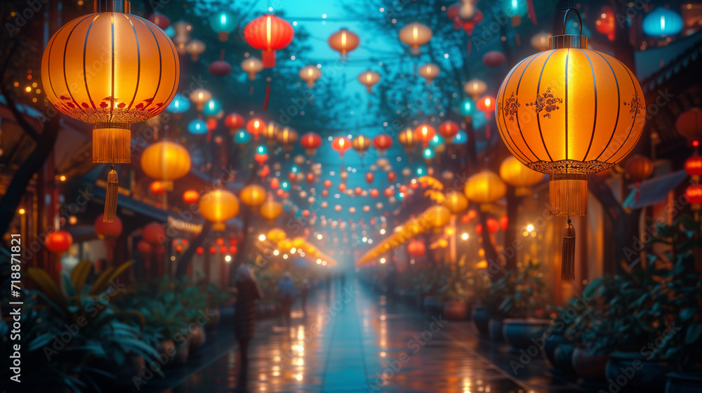 Festive Lantern-Lit Night Bazaar: A Lively Market Aglow with Chinese Charm. Generative AI. Festive Lantern-Lit Night Bazaar: A Lively Market Aglow with Chinese Charm. Generative AI.