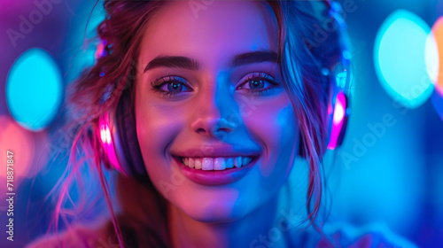 Captivating Close-Up of a Woman Radiating Joy in Headphones