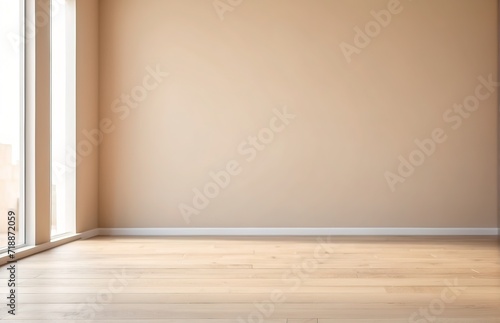 Beige wall empty apartment room with wooden floor © PeopleWorker