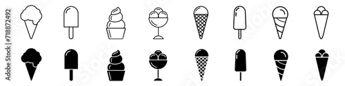 Ice cream vector icon set. Waffle cone illustration sign collection. Ice lolly symbol. Frozen juice logo. photo