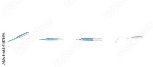 succession of a female tampon coming out of its capsule on transparent background