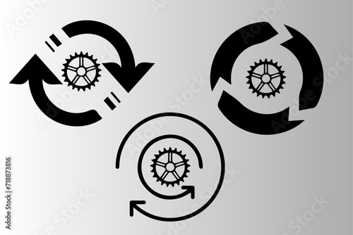Sync process circle arrow with gear wheel icons. Refresh reload sync processing icons. Vector illustration