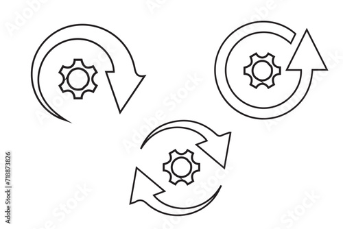 Sync process circle arrow with gear wheel icons. Refresh reload sync processing icons. Vector illustration