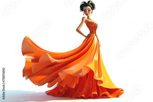 3D Woman in Elegant Cartoon Dress