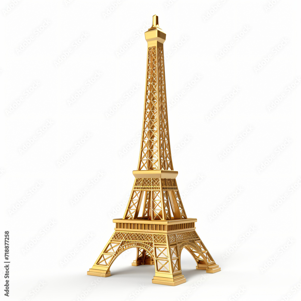 3d render eiffel tower gold on a white background