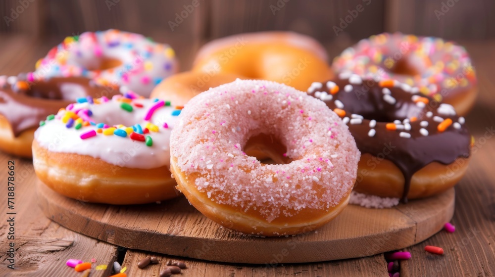 Sweet donuts on a wooden table Sweet donuts on a wooden table