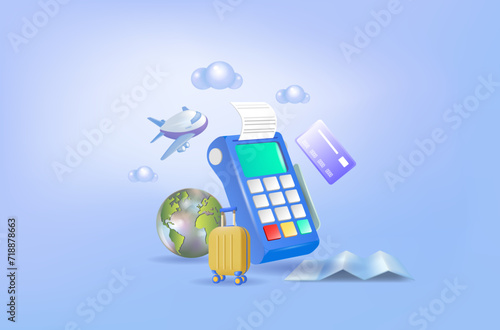 A payment terminal, a modern POS-bank payment device,
 payment worldwide using a card.
A payment device with an NFC keyboard. A credit card reader.
Vector 3D illustration of a contactless payment syst photo