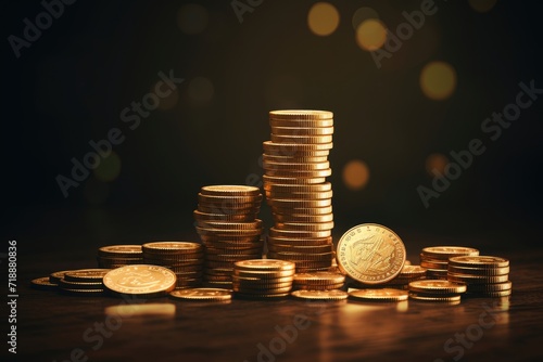 Golden coin stack for finance and web design.