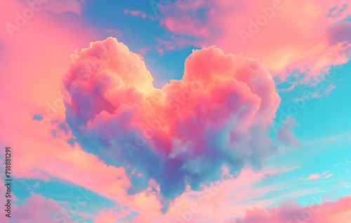 Dreamy heart-shaped cloud in sunset sky, ideal for romantic concepts, Valentine's Day promotions, and inspirational content.