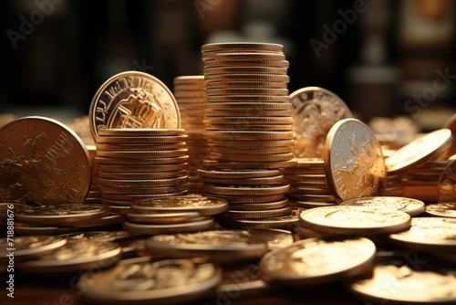 Different positions of stacked Euro coins. photo