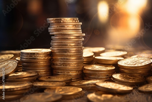 Euro coin stacks on white background