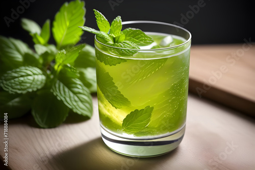 A glass of refreshing mojito with mint leaves