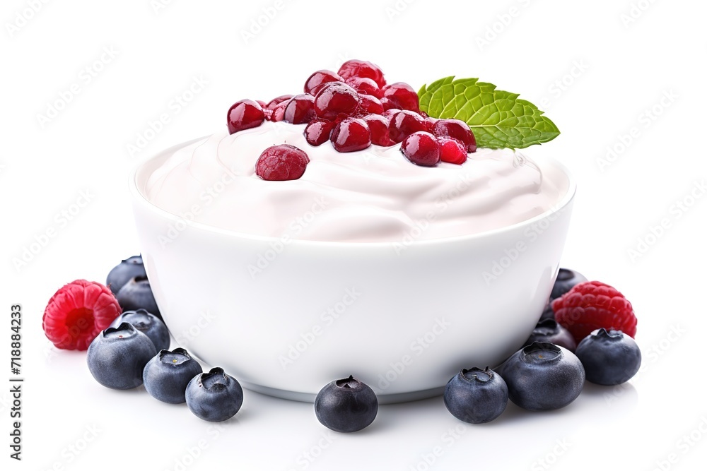 A bowl of yogurt topped with berries. generative AI A bowl of yogurt topped with berries. generative AI