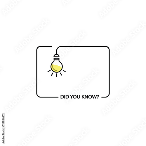 did you know like hanging bulb in frame. outline flat simple trend modern graphic linear web banner design element isolated on white. concept of easy recipe or think outside box or importance facts