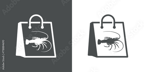Logo seafood. Silueta de langosta en bolsa de la compra de papel para restaurante de comida para llevar
