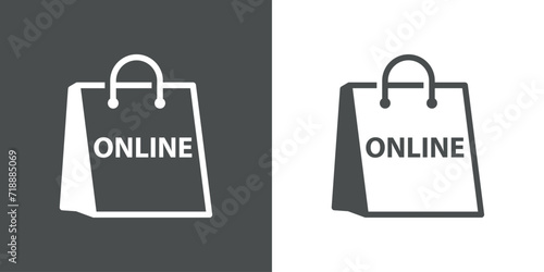 Logo con palabra ONLINE en bolsa de la compra de papel