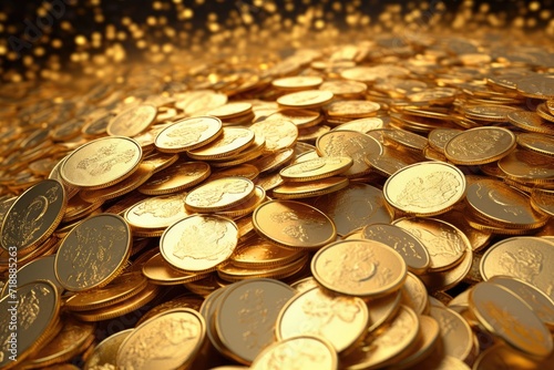 Gold coins falling on white background.