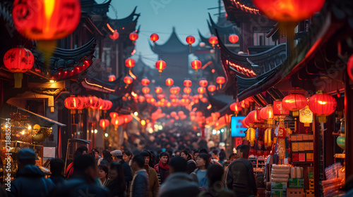 A bustling traditional Chinese market 
