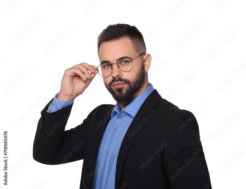 Portrait of handsome man in glasses on white background. Lawyer, businessman, accountant or manager Portrait of handsome man in glasses on white background. Lawyer, businessman, accountant or manager