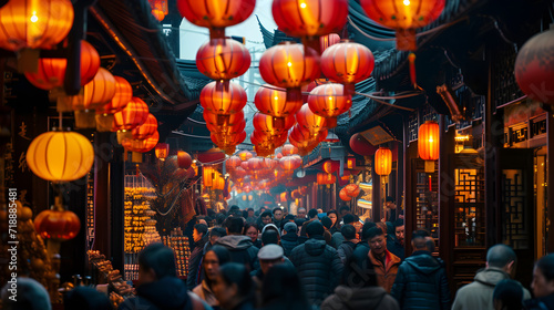 A bustling traditional Chinese market 