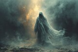 Ghostly Figure in the Fog: A Hauntingly Beautiful Scene for Halloween Generative AI