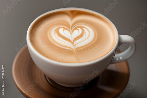 A cup of creamy latte art coffee with a heart design