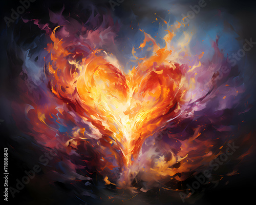 Burning heart on a black background. Illustration for your design
