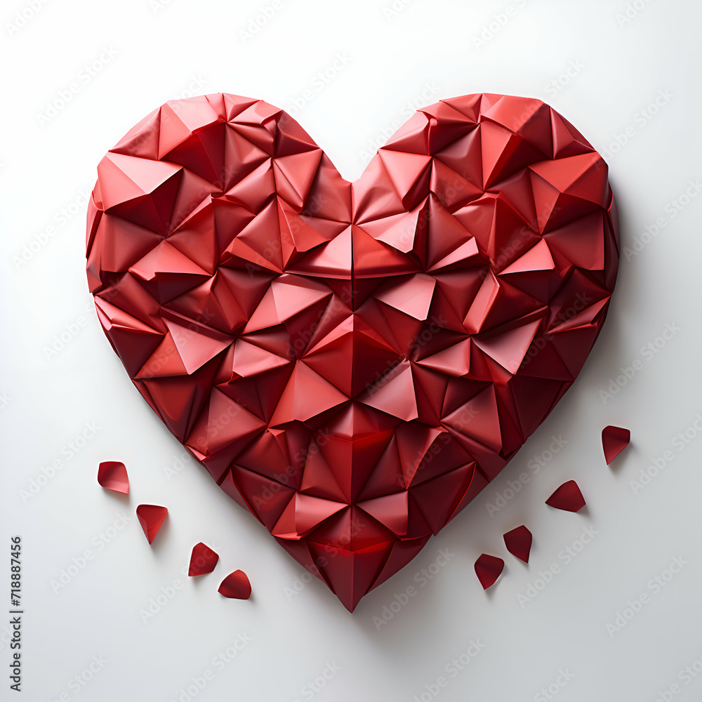 Red heart made of origami paper on white background. 3d rendering Red heart made of origami paper on white background. 3d rendering
