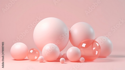 3D pink spheres of different sizes and transparency. Pastel colour palette. Abstract background. Generative AI