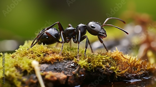 Black garden ant activity. Also known as the common black ant. © haizah
