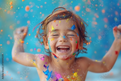 Colorful Celebration: A Child's Joyful Expression During a Festive Month Generative AI