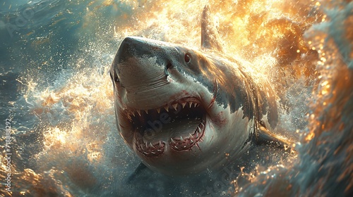 Shark Week - A Shark's Open Mouth in the Ocean Generative AI photo