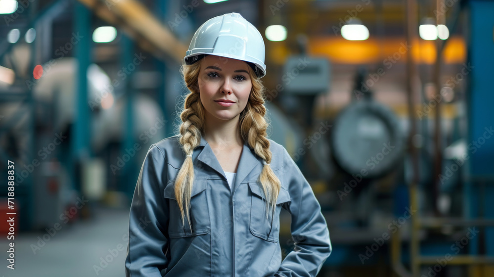 Confident Female Engineer in Industrial Setting