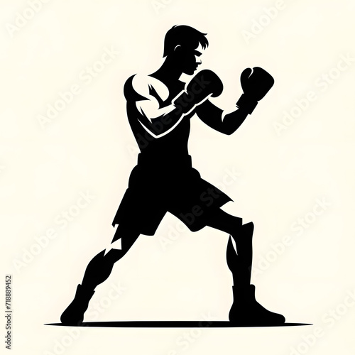 Silhouette icon of a boxer. Male boxer in a dynamic boxing stance, with one fist forward as if ready to throw a punch