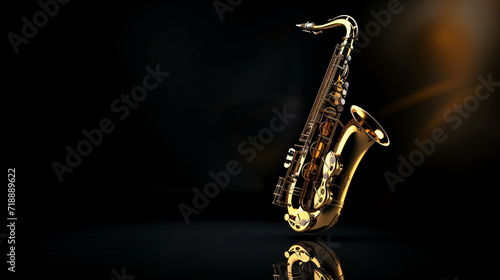 3d render golden saxophone on black background