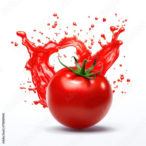 Tomatoes with red water splash effect in photo on white background. generative AI