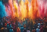 Colorful Celebration: A Vibrant Crowd at the Holi Festival Generative AI