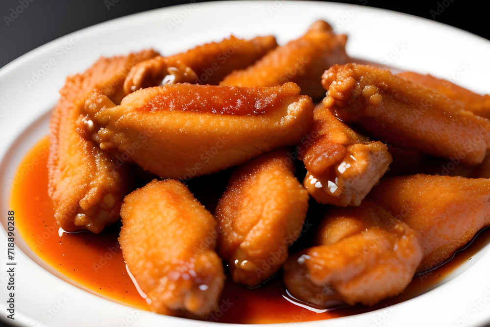 A plate of crispy chicken wings with dipping sauce. A plate of crispy chicken wings with dipping sauce.
