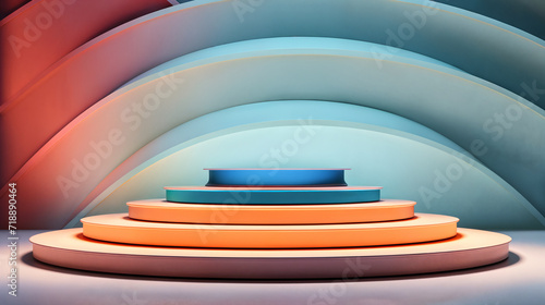 Wallpaper Mural 3d render, abstract geometric background, blue and orange podiums.  AI Generative Torontodigital.ca