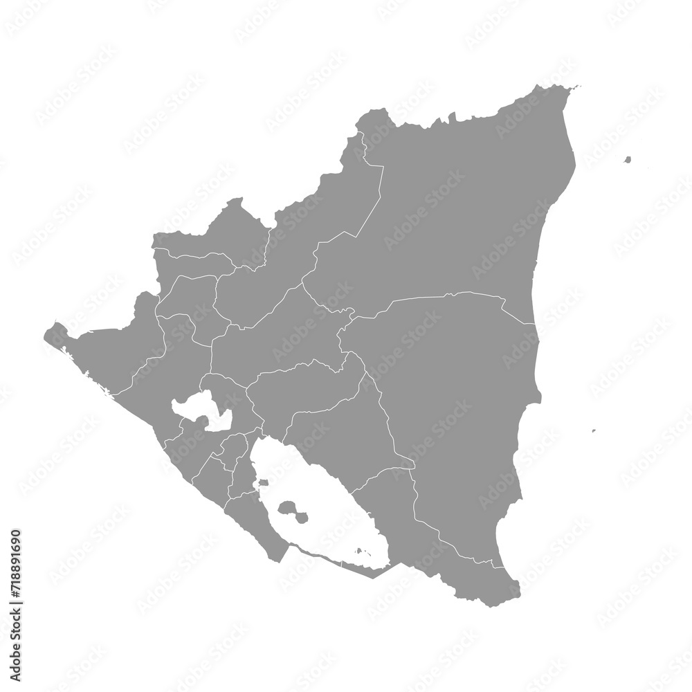 Nicaragua map with administrative divisions. Vector illustration.