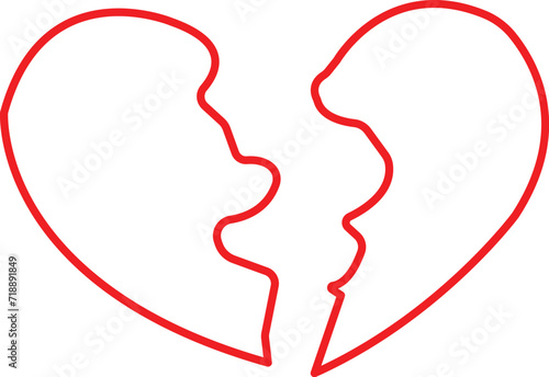 broken heart line art. broken heart or divorce flat vector icon for apps and websites