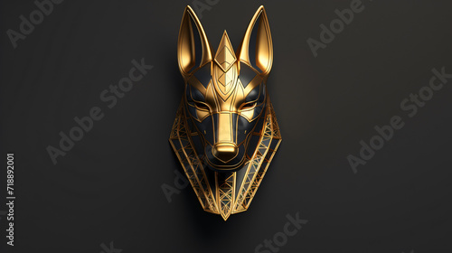3d render golden statuette of Anubis dog head Egyptian