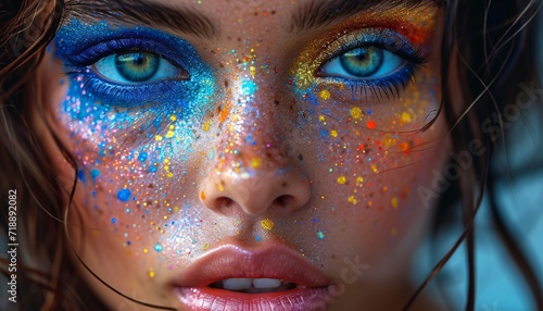 Colorful Makeup Artist Showcases Her Talent with Eye-catching Blue and Orange Eyeshadow Generative AI