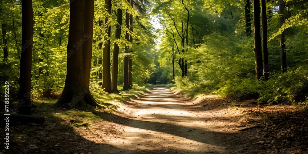 Obraz premium Peaceful forest path in autumn with golden leaves , Peaceful forest path, autumn, golden leaves