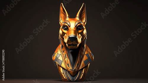 3d render golden statuette of Anubis dog head Egyptian