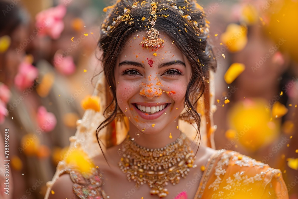 Flower Power: A Bride's Radiant Smile on Her Wedding Day Generative AI Flower Power: A Bride's Radiant Smile on Her Wedding Day Generative AI