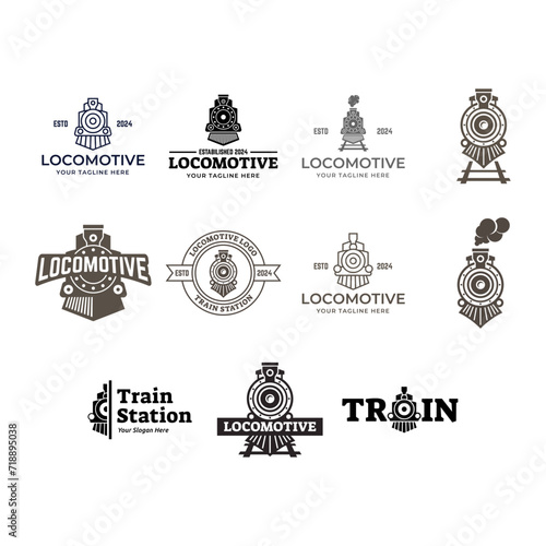 Set of Simple vintage old locomotive train logo design template illustration.