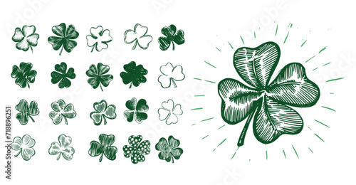Clover set. Patrick's day. Hand drawn illustration.	
