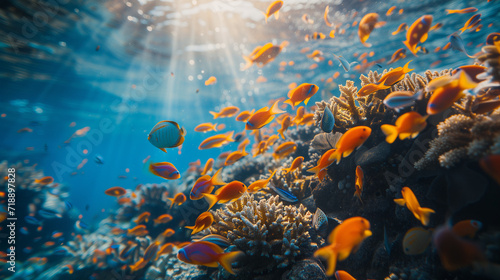 Underwater Oasis Fish Frenzy in a Sun-Kissed Reef © gagan
