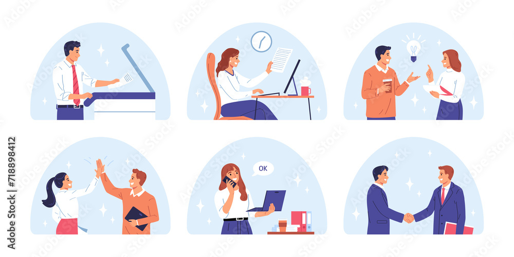 Business people hand drawn cartoon mini composition set Business people hand drawn cartoon mini composition set